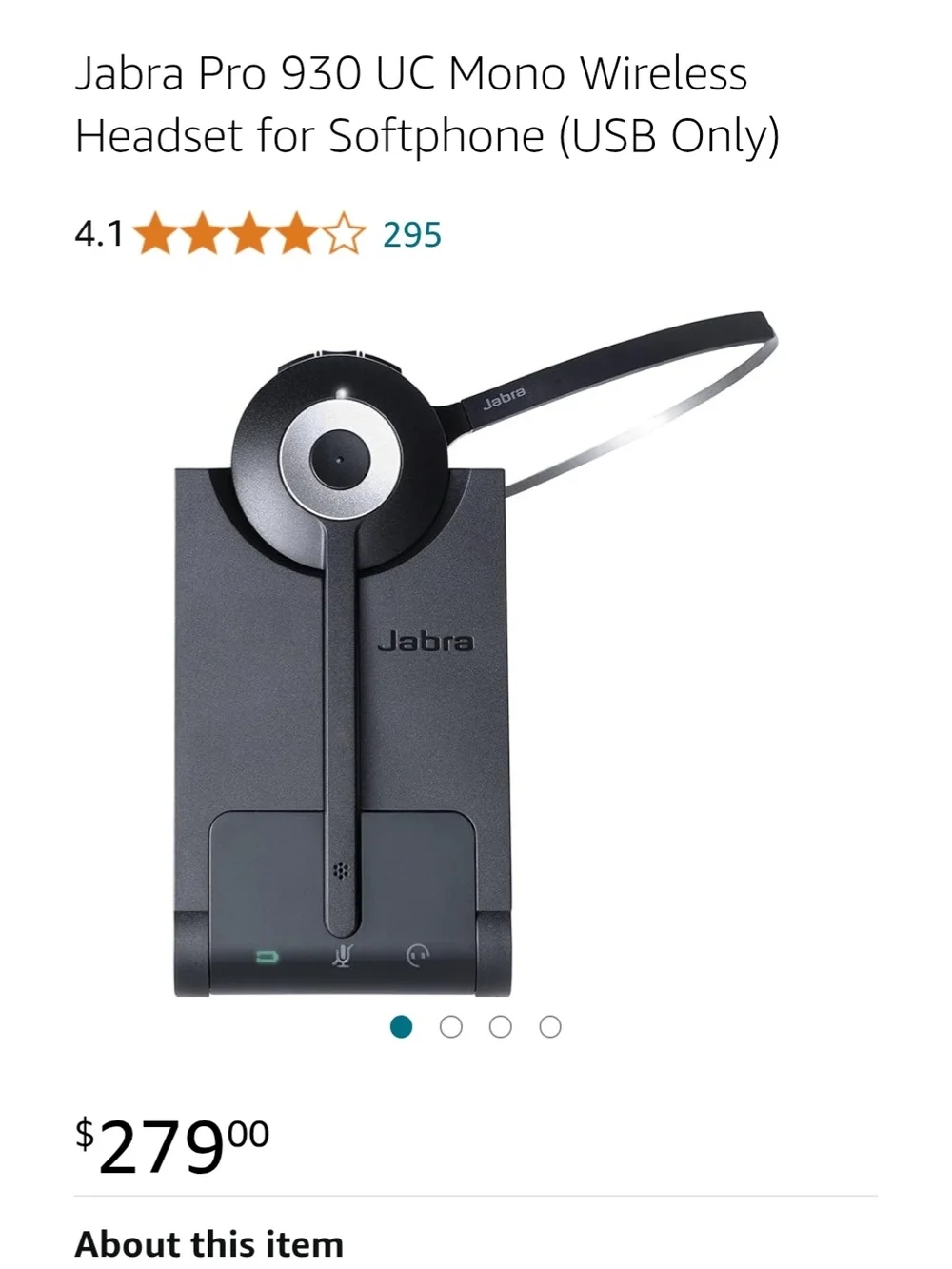 Jabra Pro 930 UC Mono Wireless Headset for Softphone (USB Only)